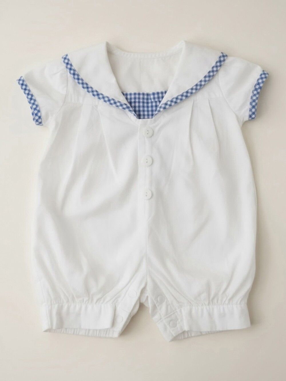 Vintage Allison Rose Sailor Romper 6M White Gingham Button Bubble One Piece